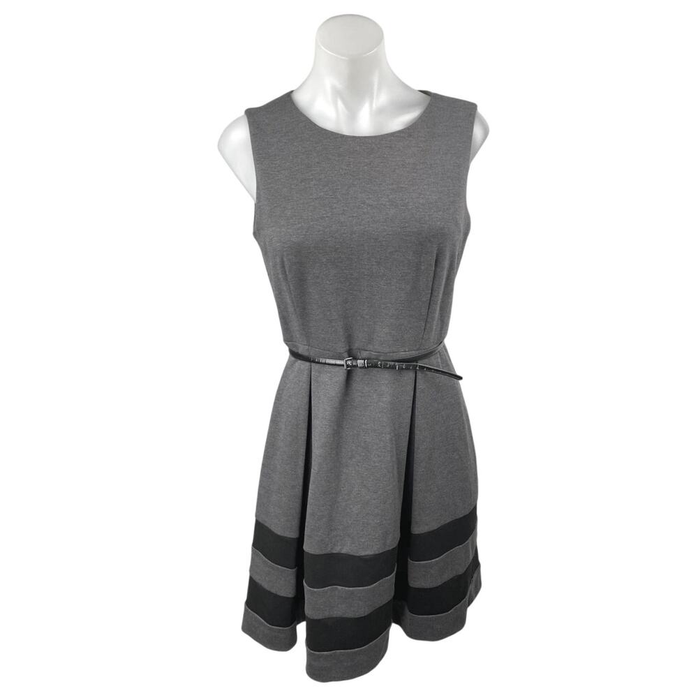 Calvin Klein Gray Sleeveless Belted Zip Mini A-Line Fit & Flare Dress Size 10P